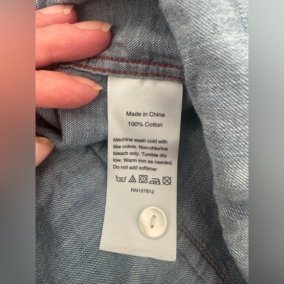 Tom Beckbe Cotton Denim Button Up Shirt Ruffle Pintuck Detail Size Small - Picture 7 of 8